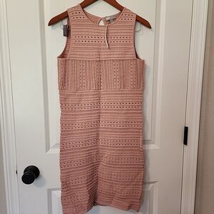 Asos Knit Crochet Bodycon Dress Sleeveless Keyhole Back Size 8 Tall Pink Stretch